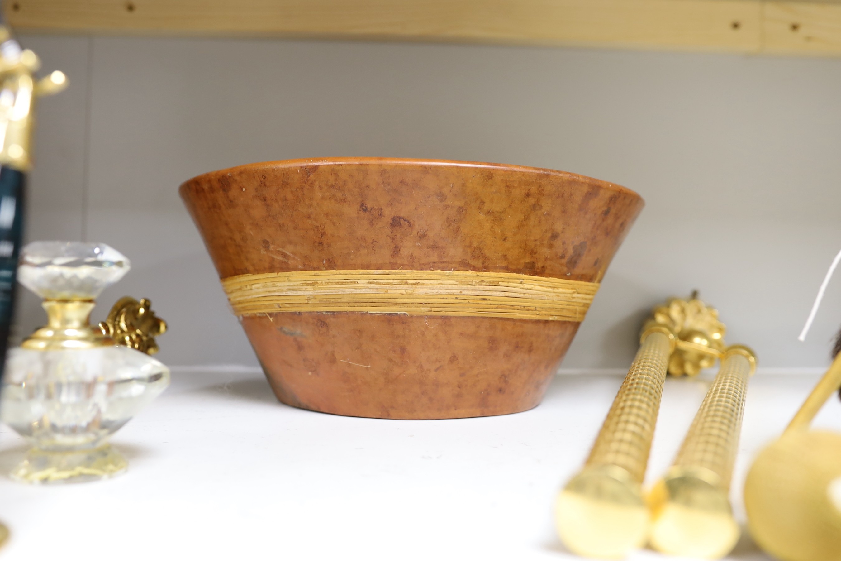 Harrods gold-plated bathroom fittings, Faberge atomiser, stylish shaving equipment, together with other decorative wares